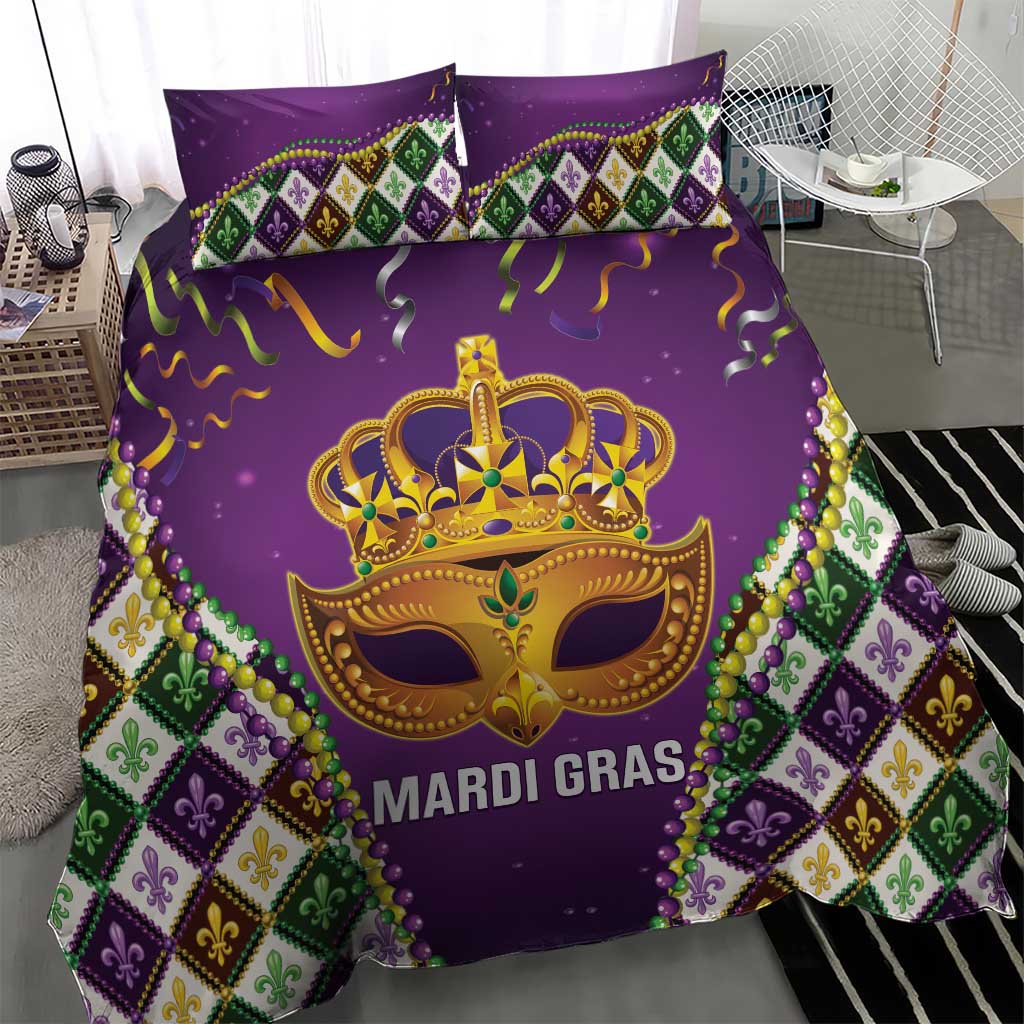 King Mask Mardi Gras Bedding Set Let's Party Beadeds With Fleur De Lis - Wonder Print Shop