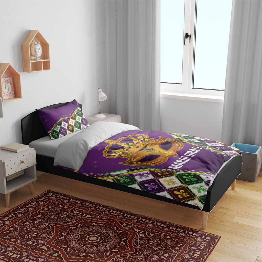 King Mask Mardi Gras Bedding Set Let's Party Beadeds With Fleur De Lis - Wonder Print Shop