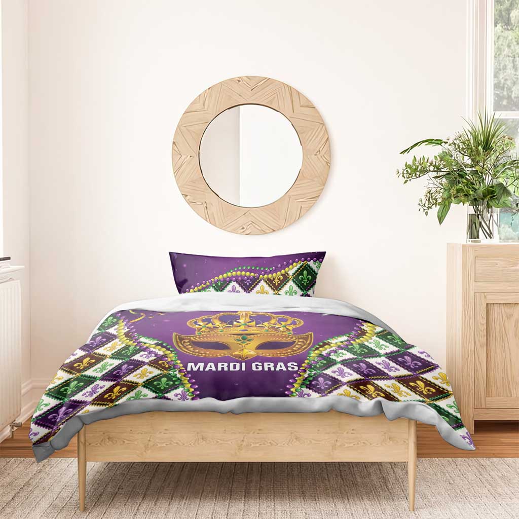 King Mask Mardi Gras Bedding Set Let's Party Beadeds With Fleur De Lis - Wonder Print Shop