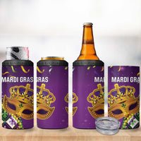 King Mask Mardi Gras 4 in 1 Can Cooler Tumbler Let's Party Beadeds With Fleur De Lis - Wonder Print Shop