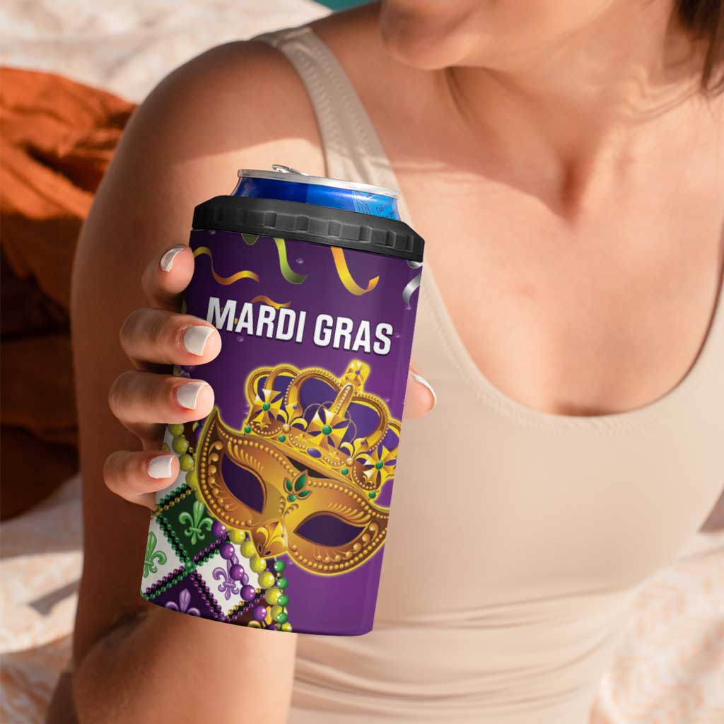 King Mask Mardi Gras 4 in 1 Can Cooler Tumbler Let's Party Beadeds With Fleur De Lis - Wonder Print Shop