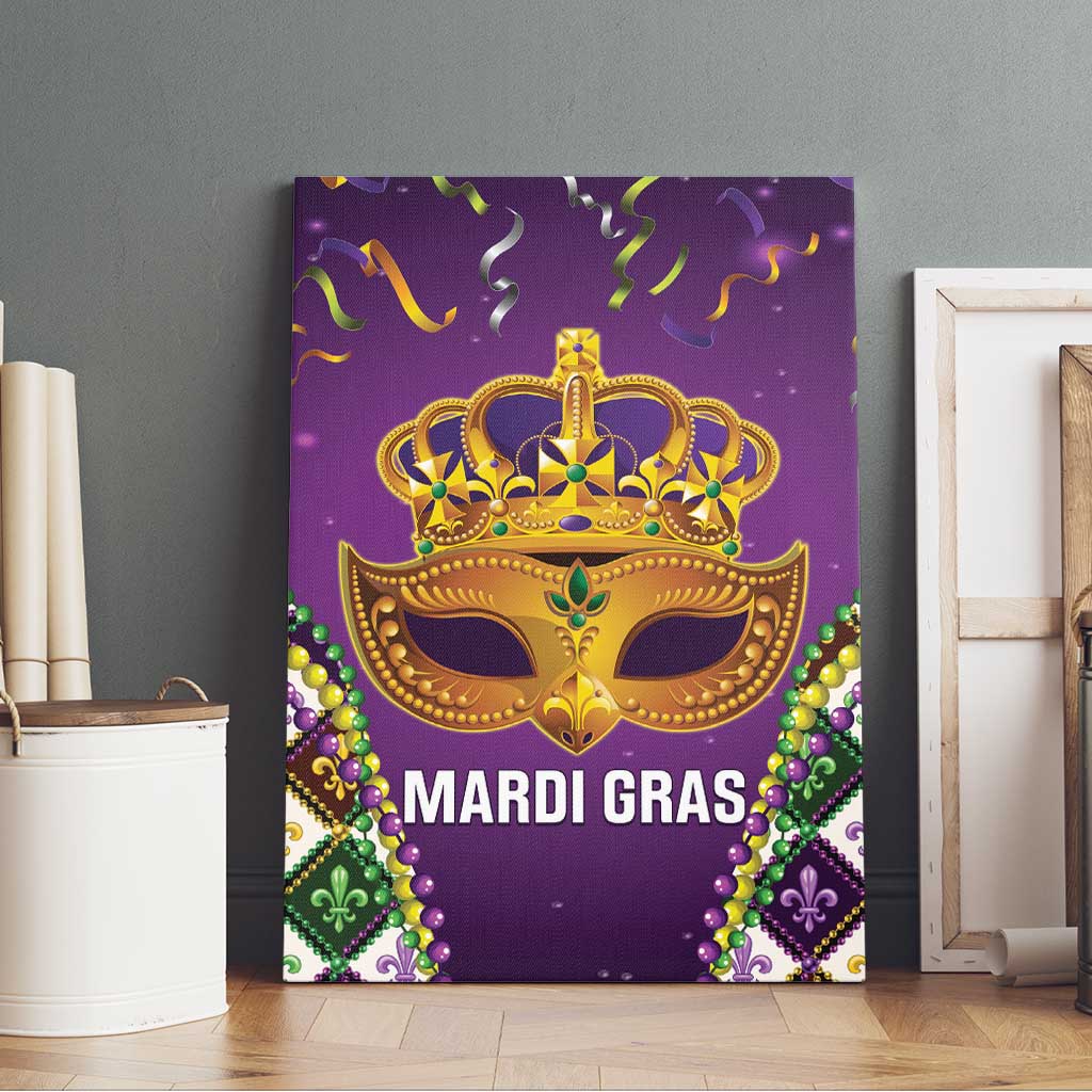 King Mask Mardi Gras Canvas Wall Art Let's Party Beadeds With Fleur De Lis - Wonder Print Shop