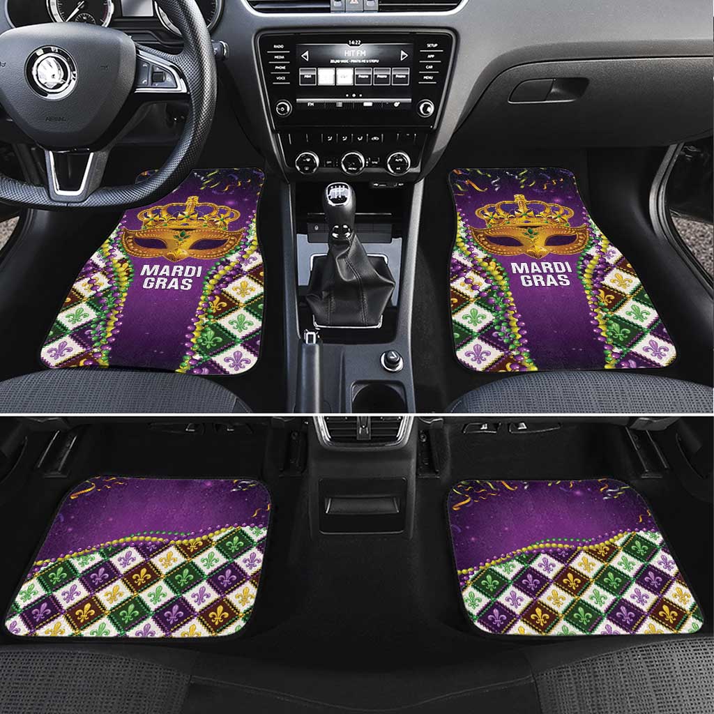 King Mask Mardi Gras Car Mats Let's Party Beadeds With Fleur De Lis - Wonder Print Shop