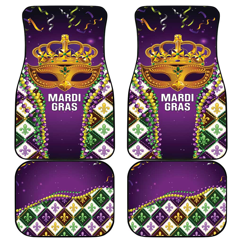 King Mask Mardi Gras Car Mats Let's Party Beadeds With Fleur De Lis - Wonder Print Shop
