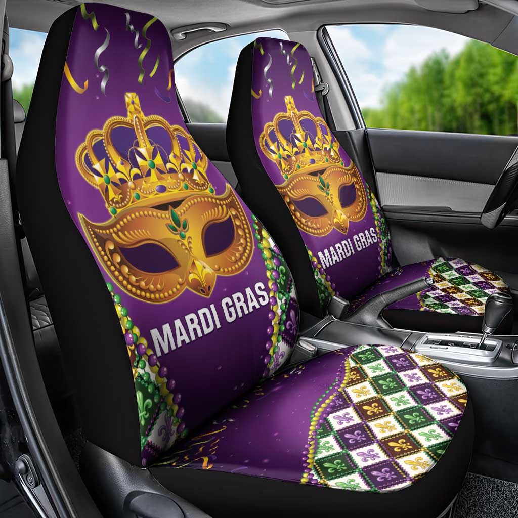 King Mask Mardi Gras Car Seat Cover Let's Party Beadeds With Fleur De Lis - Wonder Print Shop