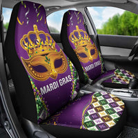 King Mask Mardi Gras Car Seat Cover Let's Party Beadeds With Fleur De Lis - Wonder Print Shop