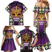 King Mask Mardi Gras Family Matching Mermaid Dress and Hawaiian Shirt Let's Party Beadeds With Fleur De Lis - Wonder Print Shop