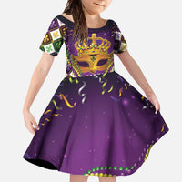 King Mask Mardi Gras Family Matching Off The Shoulder Long Sleeve Dress and Hawaiian Shirt Let's Party Beadeds With Fleur De Lis - Wonder Print Shop