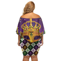 King Mask Mardi Gras Family Matching Off Shoulder Short Dress and Hawaiian Shirt Let's Party Beadeds With Fleur De Lis - Wonder Print Shop