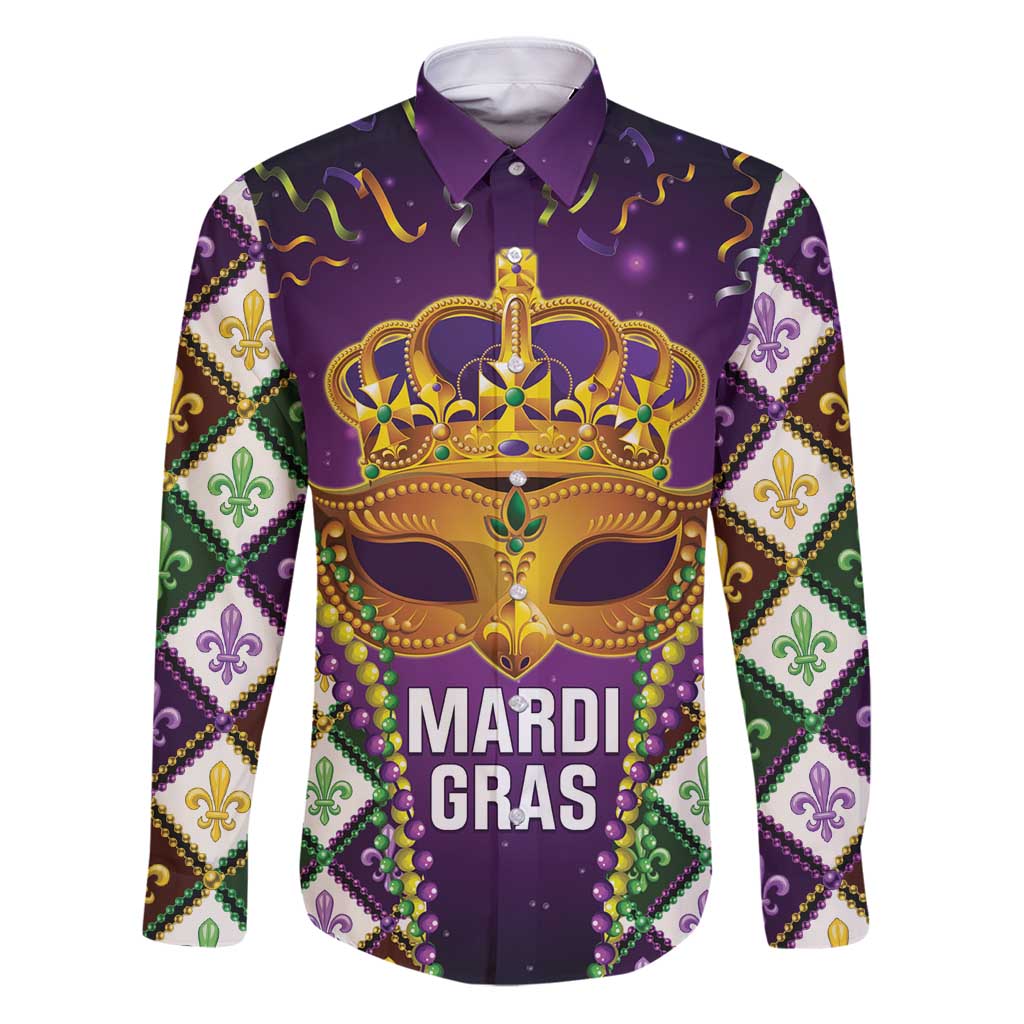 King Mask Mardi Gras Family Matching Puletasi and Hawaiian Shirt Let's Party Beadeds With Fleur De Lis - Wonder Print Shop
