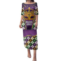 King Mask Mardi Gras Family Matching Puletasi and Hawaiian Shirt Let's Party Beadeds With Fleur De Lis - Wonder Print Shop