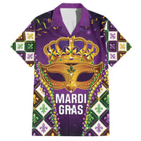King Mask Mardi Gras Family Matching Short Sleeve Bodycon Dress and Hawaiian Shirt Let's Party Beadeds With Fleur De Lis - Wonder Print Shop