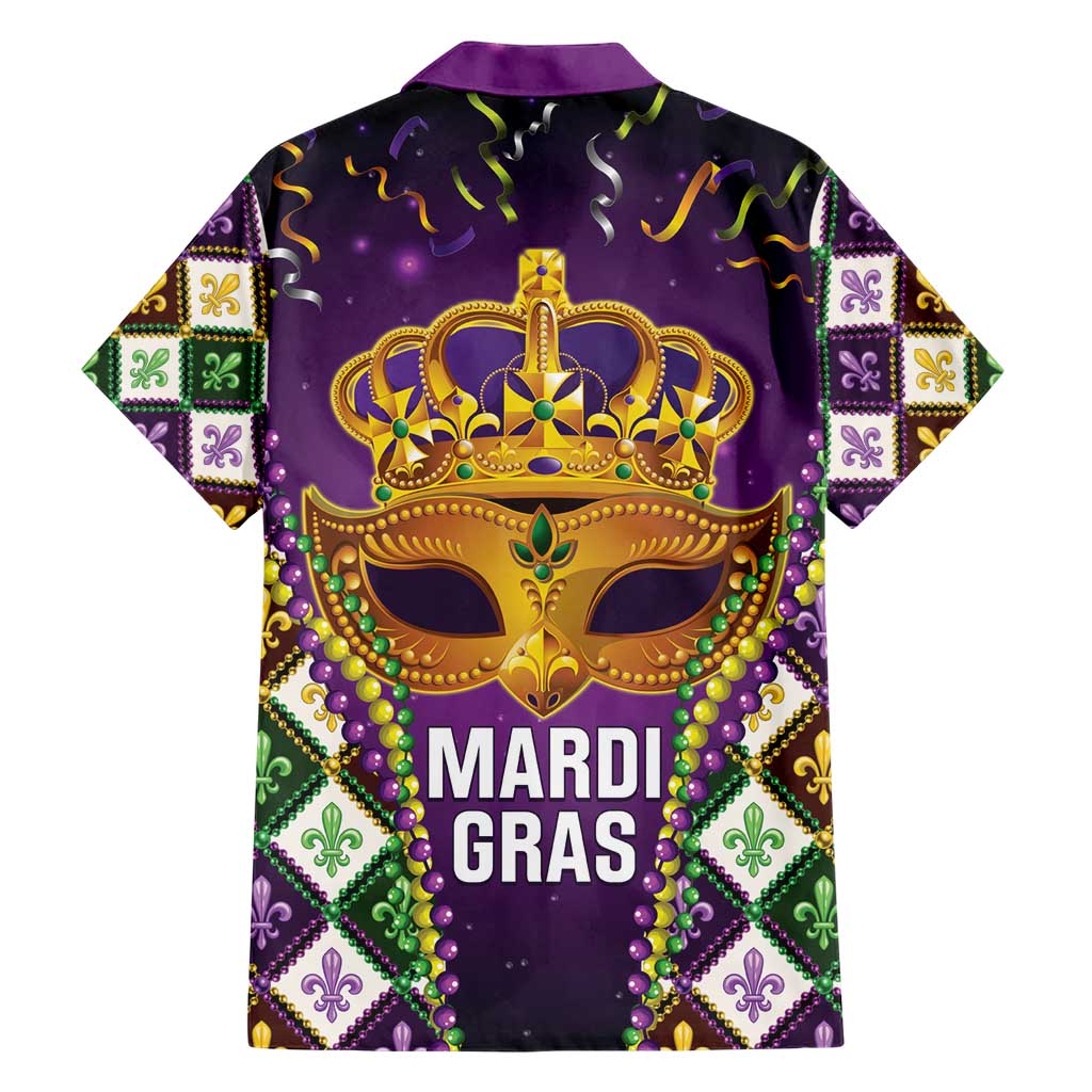 King Mask Mardi Gras Family Matching Short Sleeve Bodycon Dress and Hawaiian Shirt Let's Party Beadeds With Fleur De Lis - Wonder Print Shop