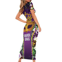 King Mask Mardi Gras Family Matching Short Sleeve Bodycon Dress and Hawaiian Shirt Let's Party Beadeds With Fleur De Lis - Wonder Print Shop