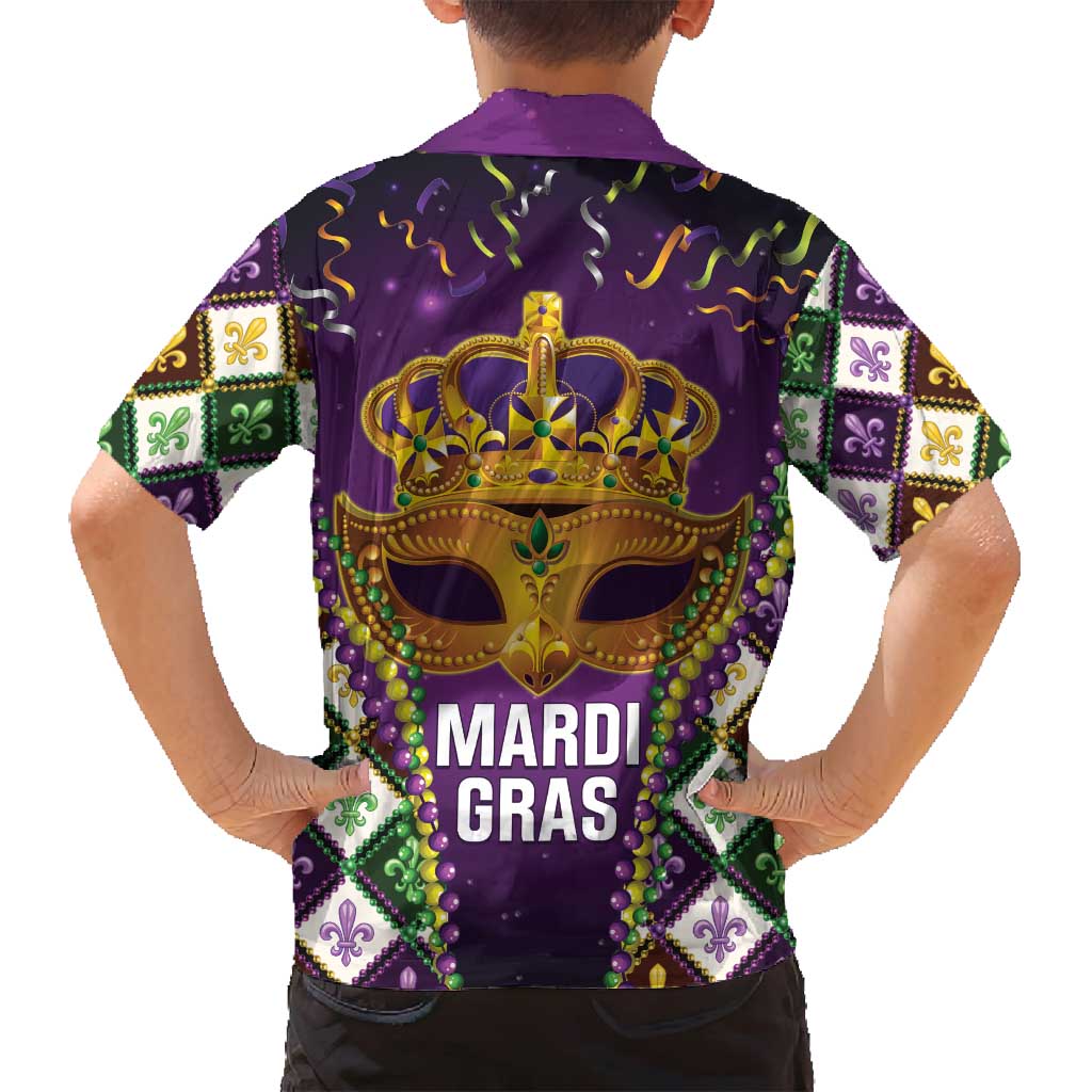 King Mask Mardi Gras Family Matching Summer Maxi Dress and Hawaiian Shirt Let's Party Beadeds With Fleur De Lis - Wonder Print Shop