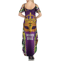 King Mask Mardi Gras Family Matching Summer Maxi Dress and Hawaiian Shirt Let's Party Beadeds With Fleur De Lis - Wonder Print Shop