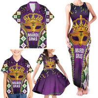King Mask Mardi Gras Family Matching Tank Maxi Dress and Hawaiian Shirt Let's Party Beadeds With Fleur De Lis - Wonder Print Shop