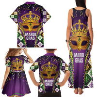 King Mask Mardi Gras Family Matching Tank Maxi Dress and Hawaiian Shirt Let's Party Beadeds With Fleur De Lis - Wonder Print Shop