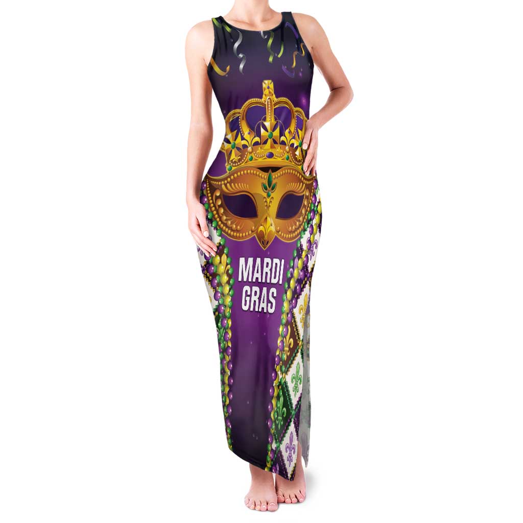 King Mask Mardi Gras Family Matching Tank Maxi Dress and Hawaiian Shirt Let's Party Beadeds With Fleur De Lis - Wonder Print Shop