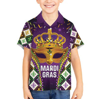King Mask Mardi Gras Family Matching Tank Maxi Dress and Hawaiian Shirt Let's Party Beadeds With Fleur De Lis - Wonder Print Shop