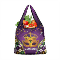 King Mask Mardi Gras Grocery Bag Let's Party Beadeds With Fleur De Lis