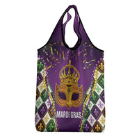 King Mask Mardi Gras Grocery Bag Let's Party Beadeds With Fleur De Lis