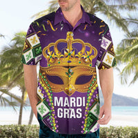 King Mask Mardi Gras Hawaiian Shirt Let's Party Beadeds With Fleur De Lis - Wonder Print Shop