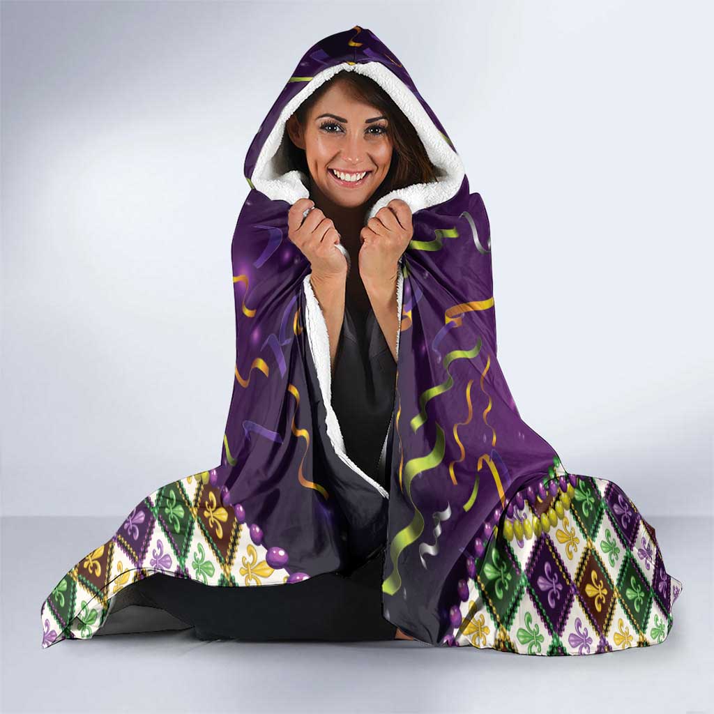 King Mask Mardi Gras Hooded Blanket Let's Party Beadeds With Fleur De Lis