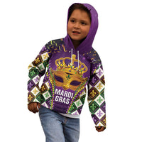 King Mask Mardi Gras Kid Hoodie Let's Party Beadeds With Fleur De Lis - Wonder Print Shop