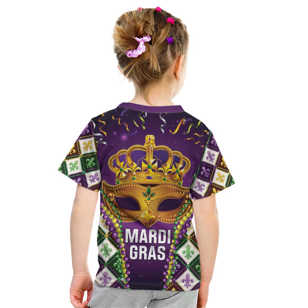 King Mask Mardi Gras Kid T Shirt Let's Party Beadeds With Fleur De Lis - Wonder Print Shop