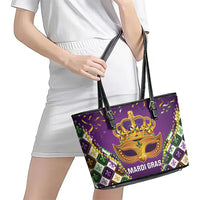 King Mask Mardi Gras Leather Tote Bag Let's Party Beadeds With Fleur De Lis - Wonder Print Shop
