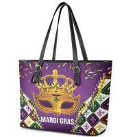 King Mask Mardi Gras Leather Tote Bag Let's Party Beadeds With Fleur De Lis - Wonder Print Shop