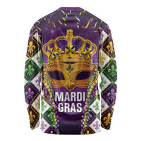 King Mask Mardi Gras Long Sleeve Shirt Let's Party Beadeds With Fleur De Lis - Wonder Print Shop