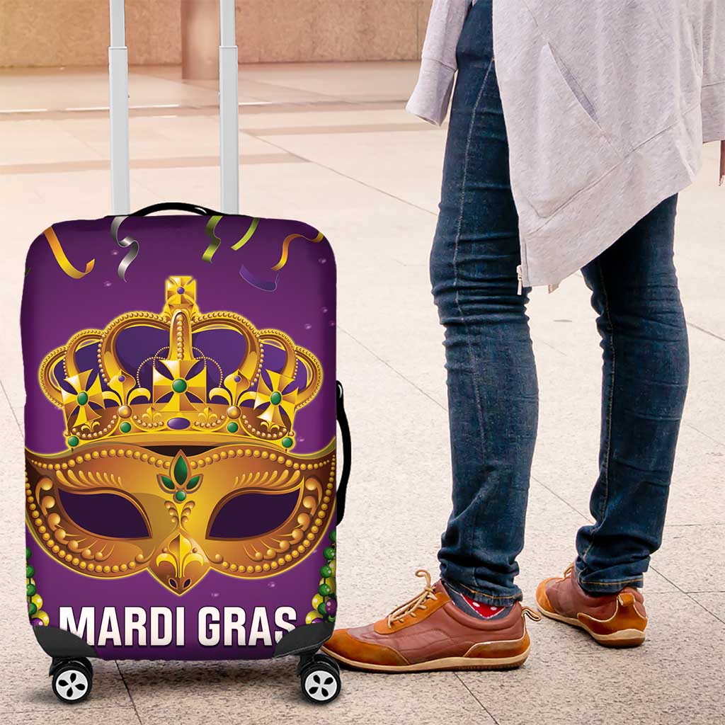 King Mask Mardi Gras Luggage Cover Let's Party Beadeds With Fleur De Lis - Wonder Print Shop