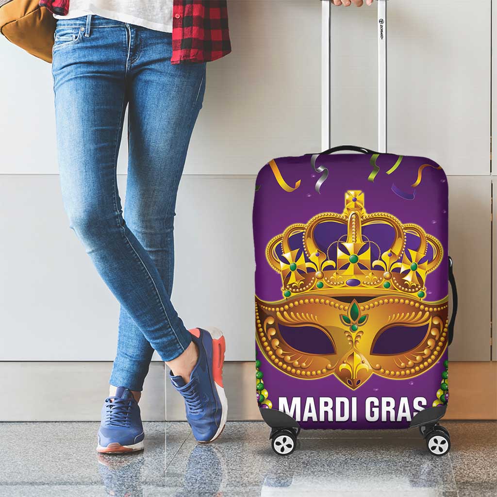 King Mask Mardi Gras Luggage Cover Let's Party Beadeds With Fleur De Lis - Wonder Print Shop
