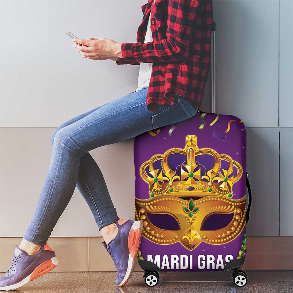 King Mask Mardi Gras Luggage Cover Let's Party Beadeds With Fleur De Lis - Wonder Print Shop