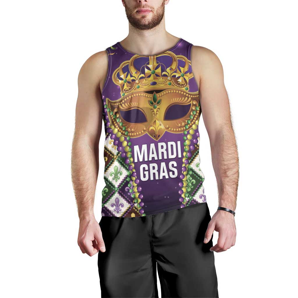 King Mask Mardi Gras Men Tank Top Let's Party Beadeds With Fleur De Lis - Wonder Print Shop