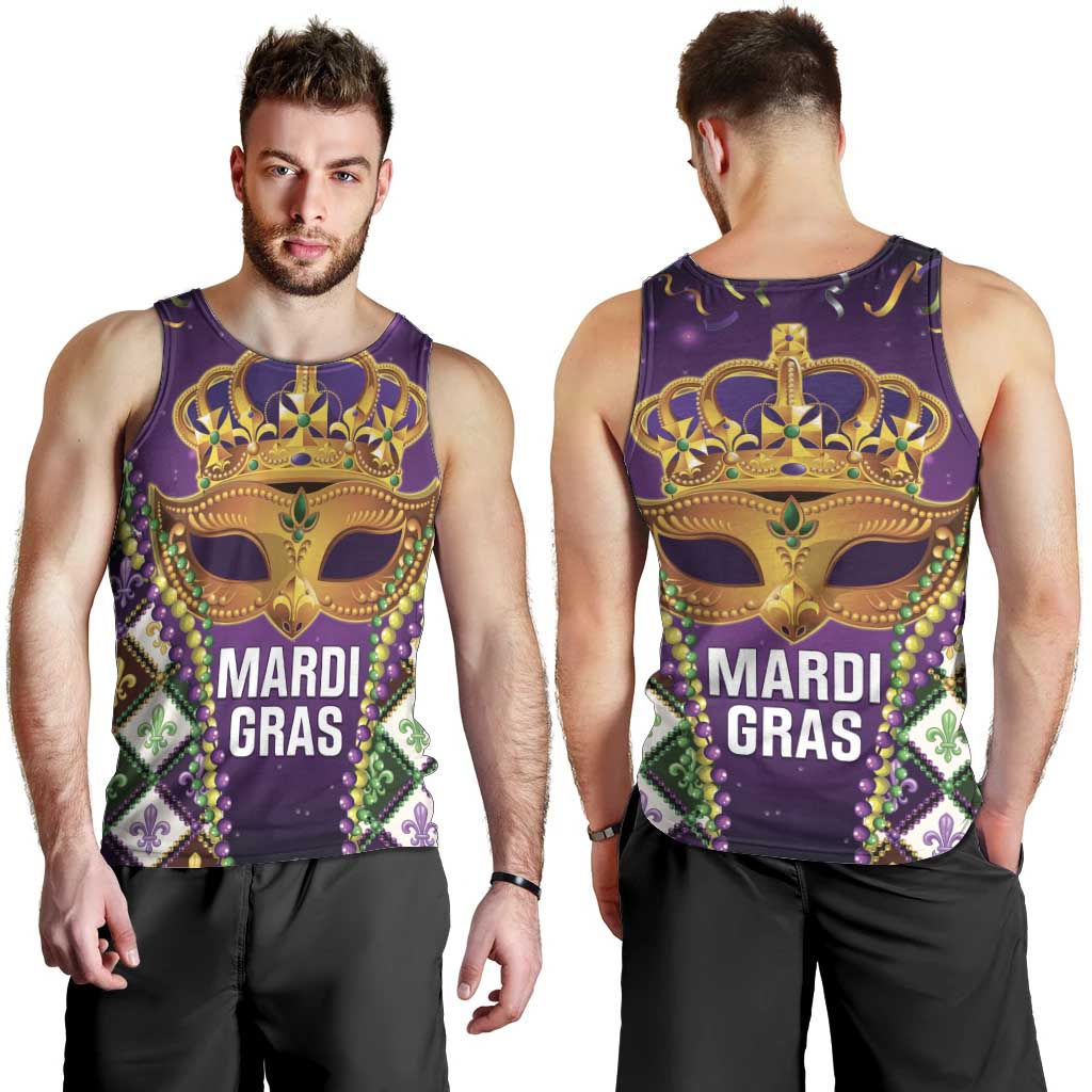 King Mask Mardi Gras Men Tank Top Let's Party Beadeds With Fleur De Lis - Wonder Print Shop