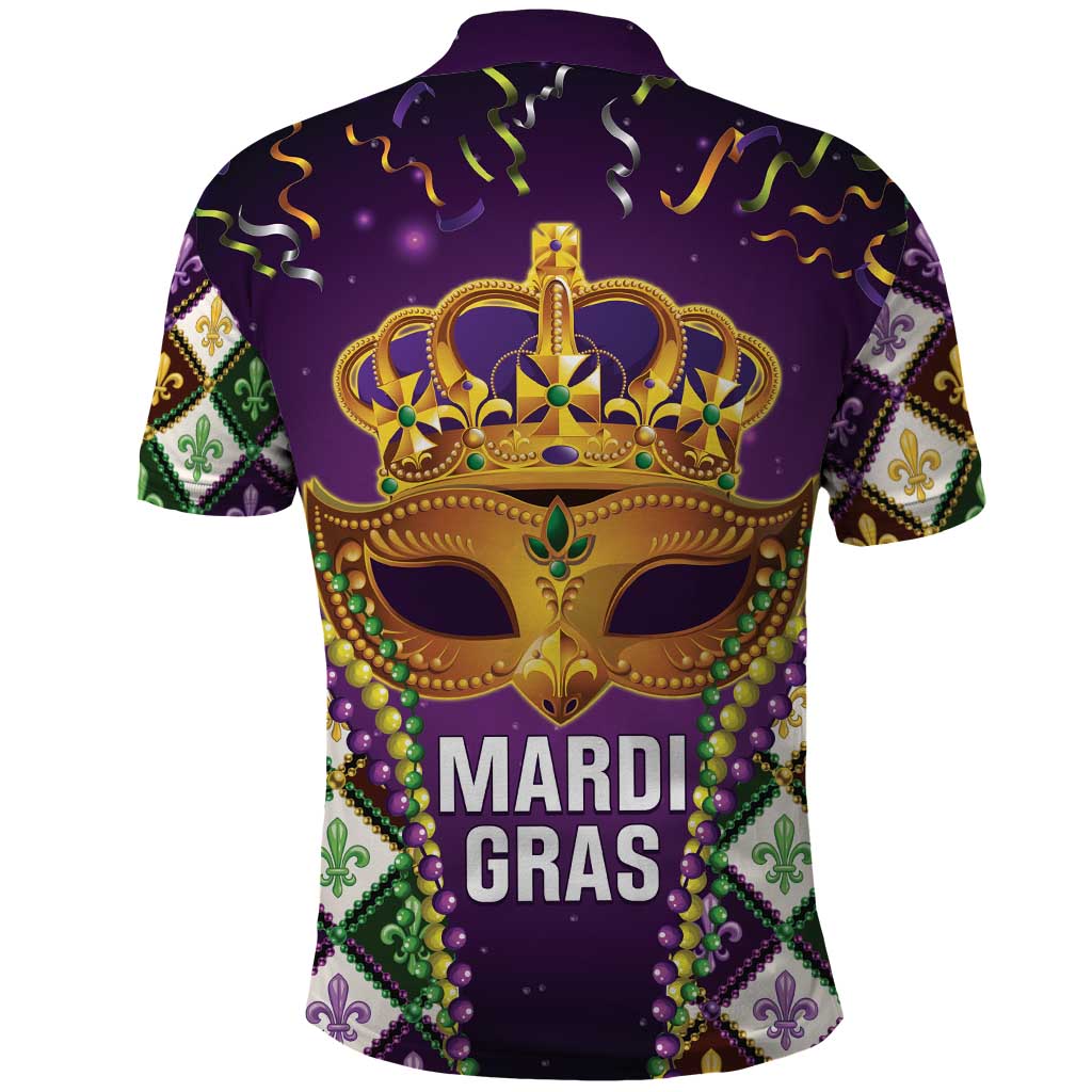 King Mask Mardi Gras Polo Shirt Let's Party Beadeds With Fleur De Lis - Wonder Print Shop