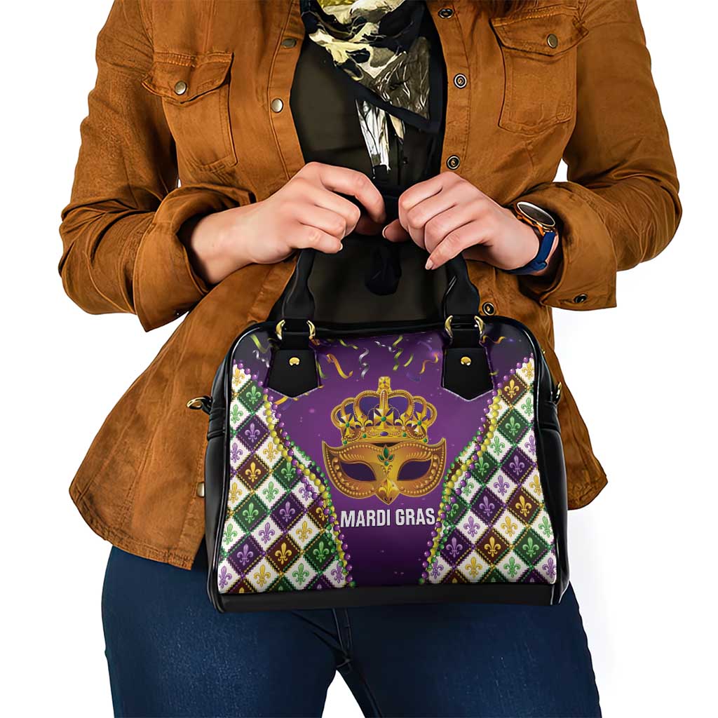 King Mask Mardi Gras Shoulder Handbag Let's Party Beadeds With Fleur De Lis