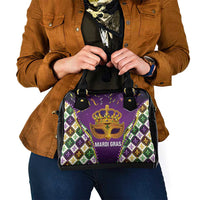 King Mask Mardi Gras Shoulder Handbag Let's Party Beadeds With Fleur De Lis