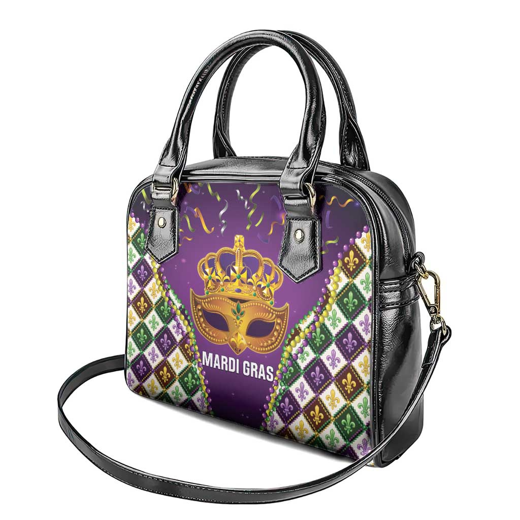 King Mask Mardi Gras Shoulder Handbag Let's Party Beadeds With Fleur De Lis