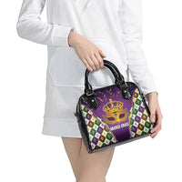 King Mask Mardi Gras Shoulder Handbag Let's Party Beadeds With Fleur De Lis