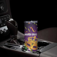 King Mask Mardi Gras Skinny Tumbler Let's Party Beadeds With Fleur De Lis - Wonder Print Shop