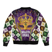 King Mask Mardi Gras Sleeve Zip Bomber Jacket Let's Party Beadeds With Fleur De Lis - Wonder Print Shop