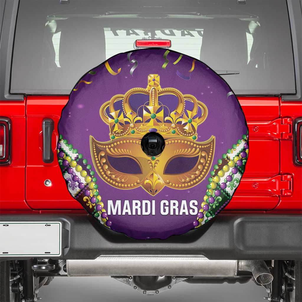 King Mask Mardi Gras Spare Tire Cover Let's Party Beadeds With Fleur De Lis - Wonder Print Shop
