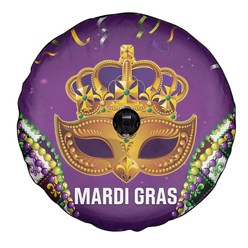 King Mask Mardi Gras Spare Tire Cover Let's Party Beadeds With Fleur De Lis - Wonder Print Shop