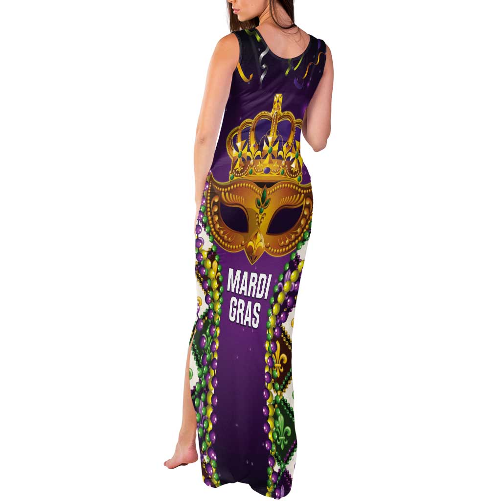 King Mask Mardi Gras Tank Maxi Dress Let's Party Beadeds With Fleur De Lis - Wonder Print Shop