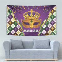 King Mask Mardi Gras Tapestry Let's Party Beadeds With Fleur De Lis - Wonder Print Shop