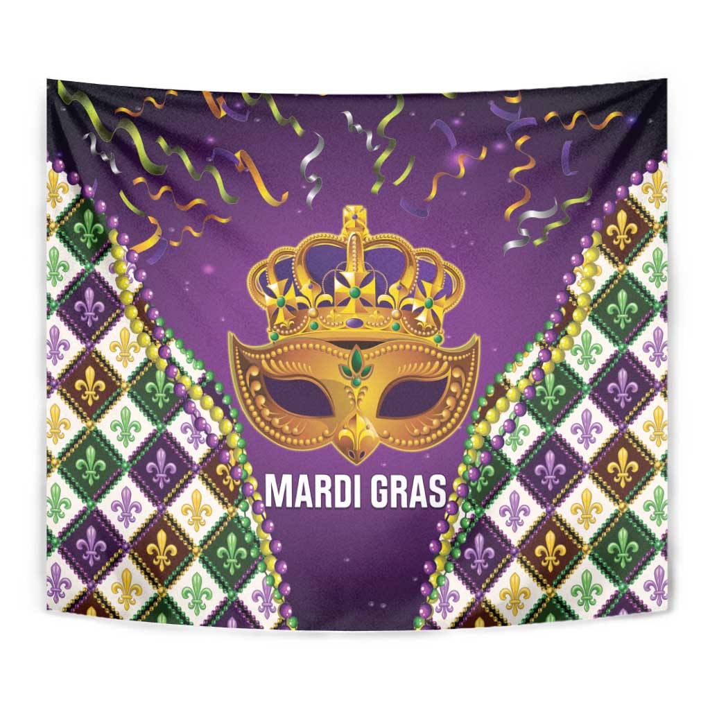 King Mask Mardi Gras Tapestry Let's Party Beadeds With Fleur De Lis - Wonder Print Shop